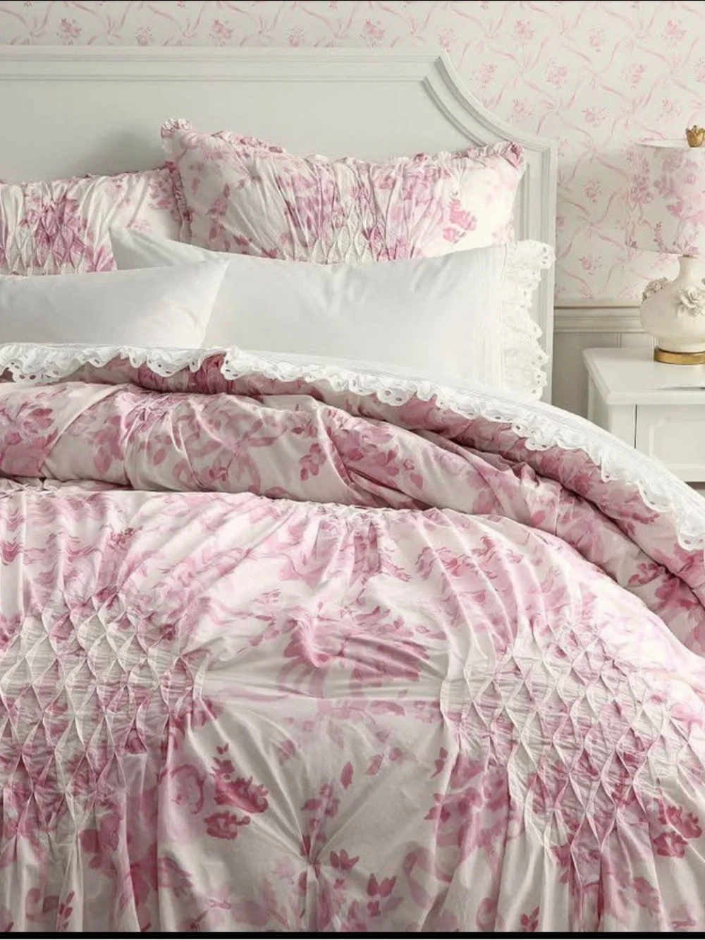 New Pottery Barn LoveShackFancy Garden Damask Smocked Quilts size  Full/ Queen